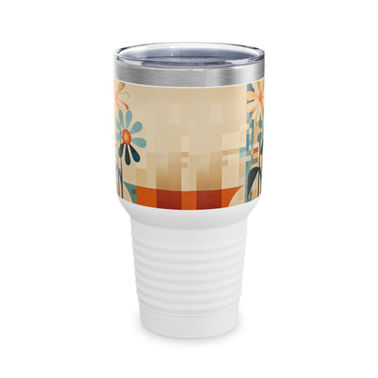 Sleek Fusion: Midcentury Modern Ringneck Tumbler with Atomic Age Design and Beautiful Flower Drawings