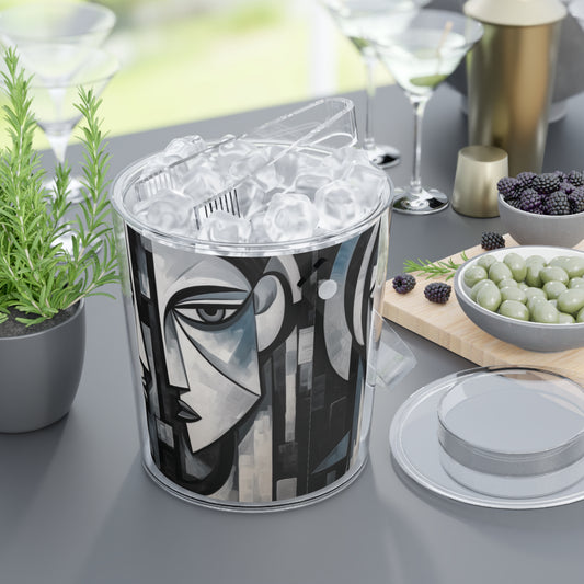 Cubist Paintings Ice Bucket with Tongs: Captivating Brush Strokes in Every Refreshing Drink
