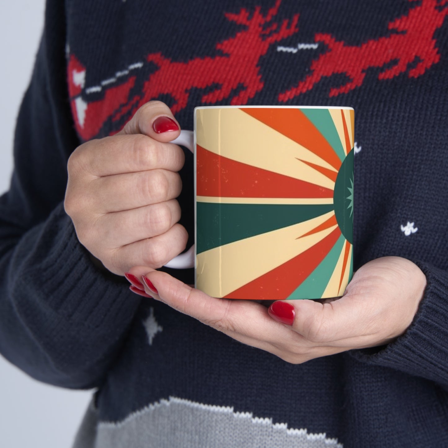 Vintage Revival: 1950s Fashion Mug with Midcentury Modern Flair and Starburst Candy Colored Patterns