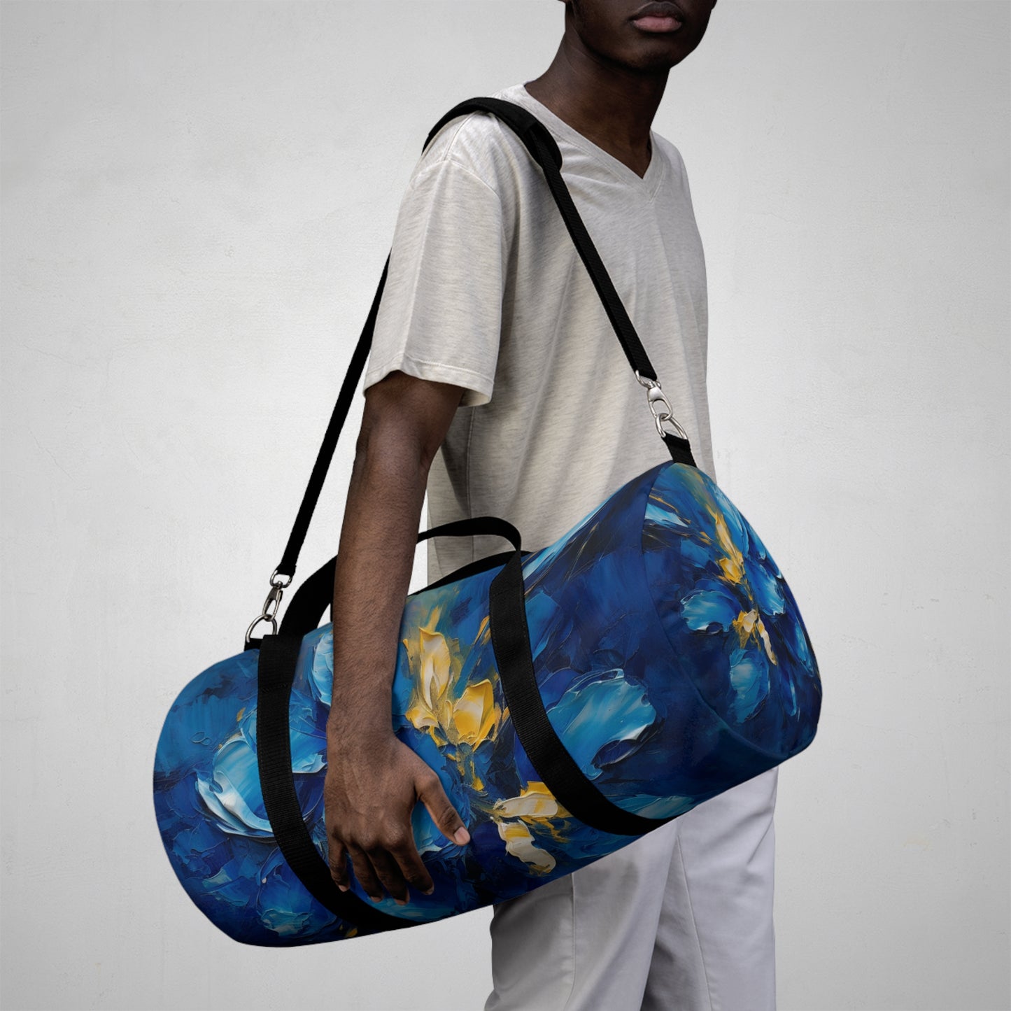 Abstract Wallpaper Duffel Bag: Immersive Floral Beauty with Blue Orchid Motif