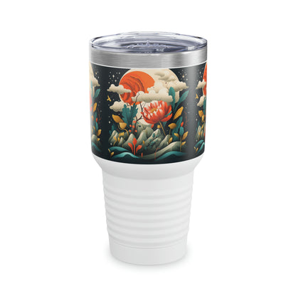 Midcentury Abstract Bliss: Ringneck Tumbler with Modern Abstract Art and Vintage Fashion Vibes