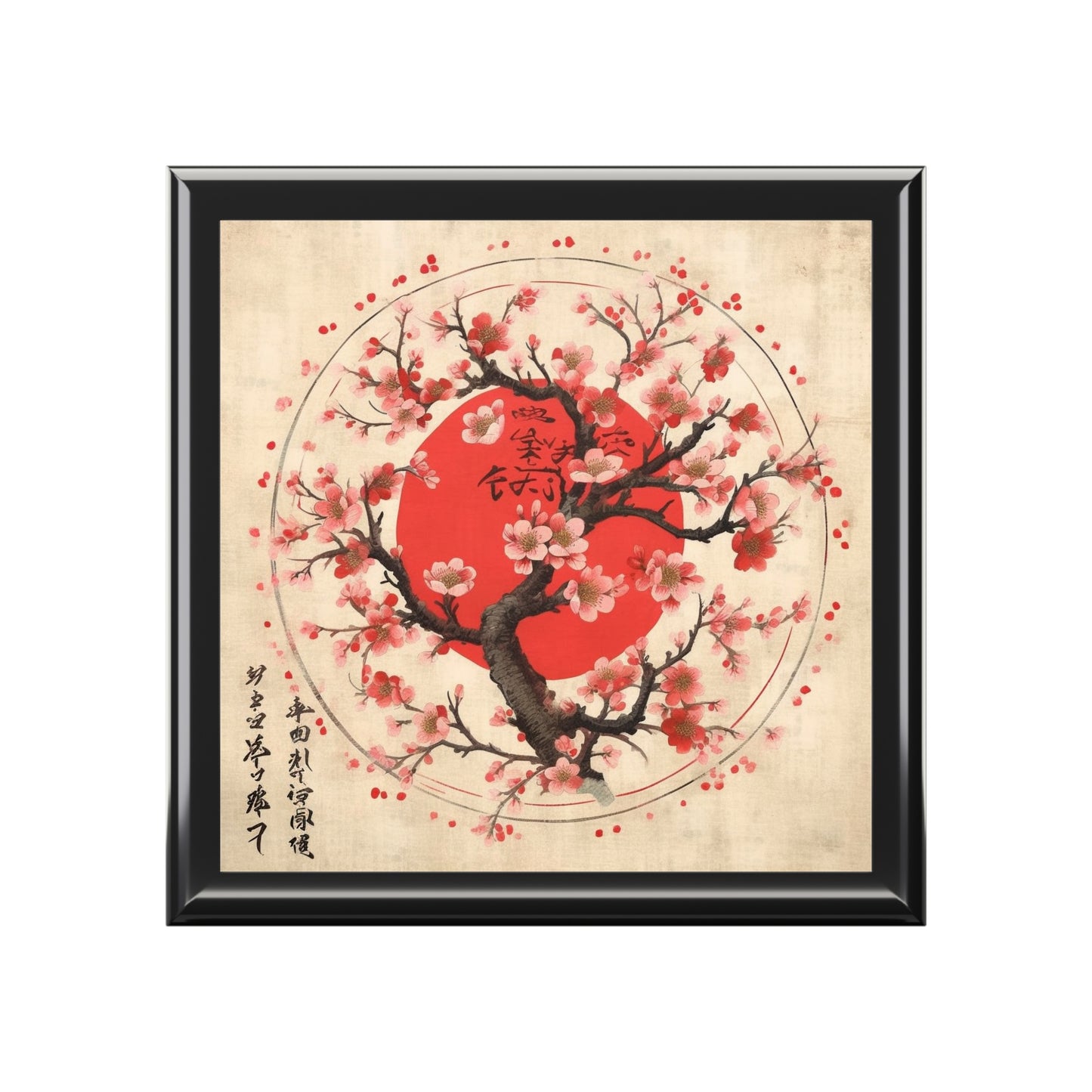 Nature's Brushstrokes: Jewelry Box Featuring Captivating Cherry Blossom Drawings