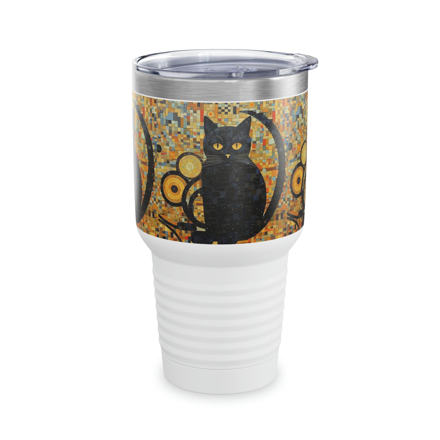 Gilded Feline Elegance: Ringneck Tumbler Unleashing the Artistic Splendor of Gustav Klimt's Cats