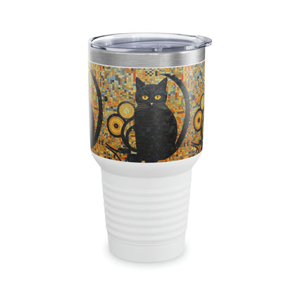 Gilded Feline Elegance: Ringneck Tumbler Unleashing the Artistic Splendor of Gustav Klimt's Cats