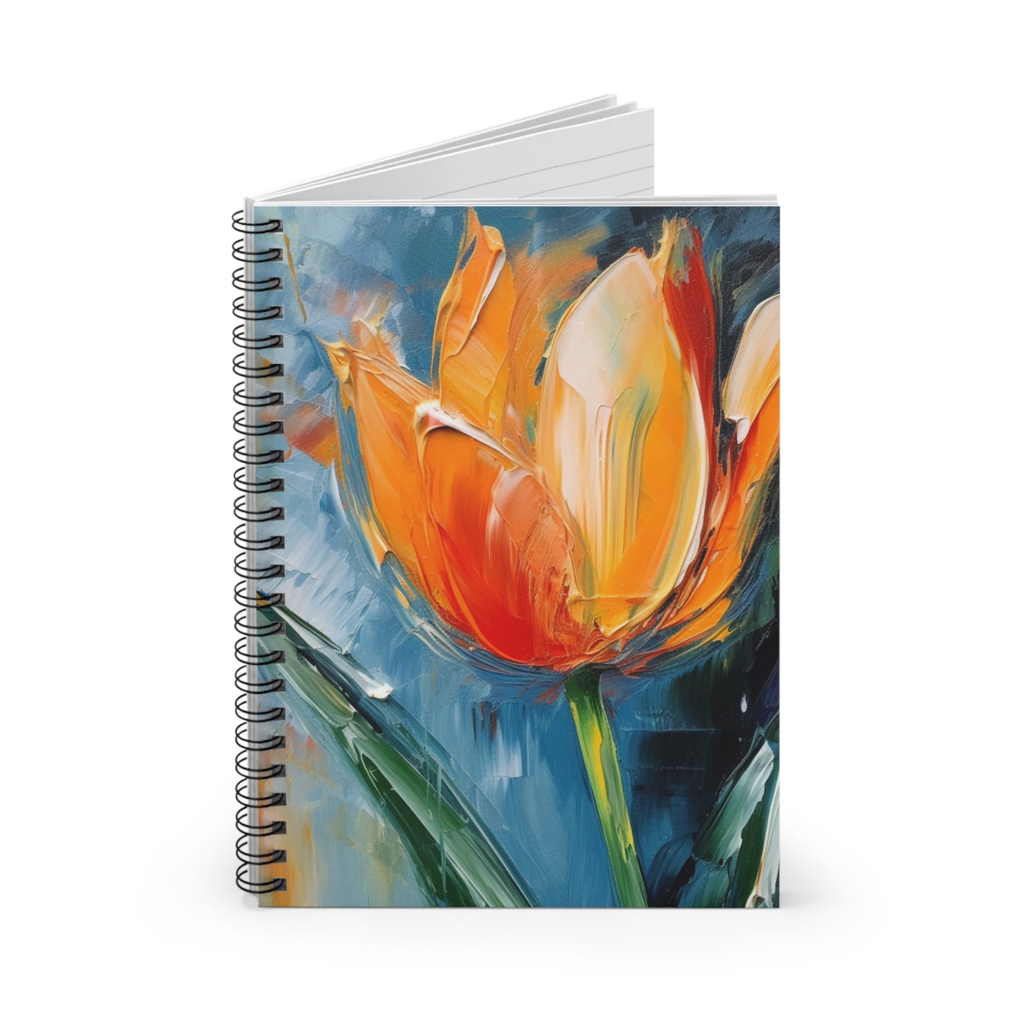 Orange Tulip Magic on Spiral Notebook: A Blossoming Artistic Delight