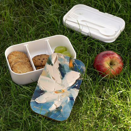 Journey into Artistry: Bento Box showcasing an Abstract Oil Painting of Jasmine
