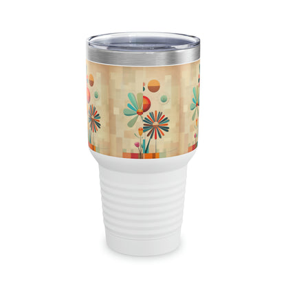 Elegant Blossoms: Midcentury Modern Ringneck Tumbler with Intricate Flower Drawings