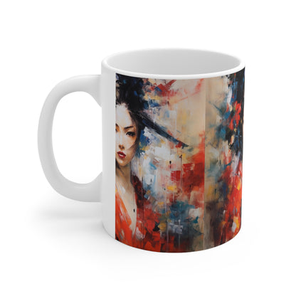 Embrace the Beauty: Geisha Painting Ceramic Mug for Abstract Art Lovers