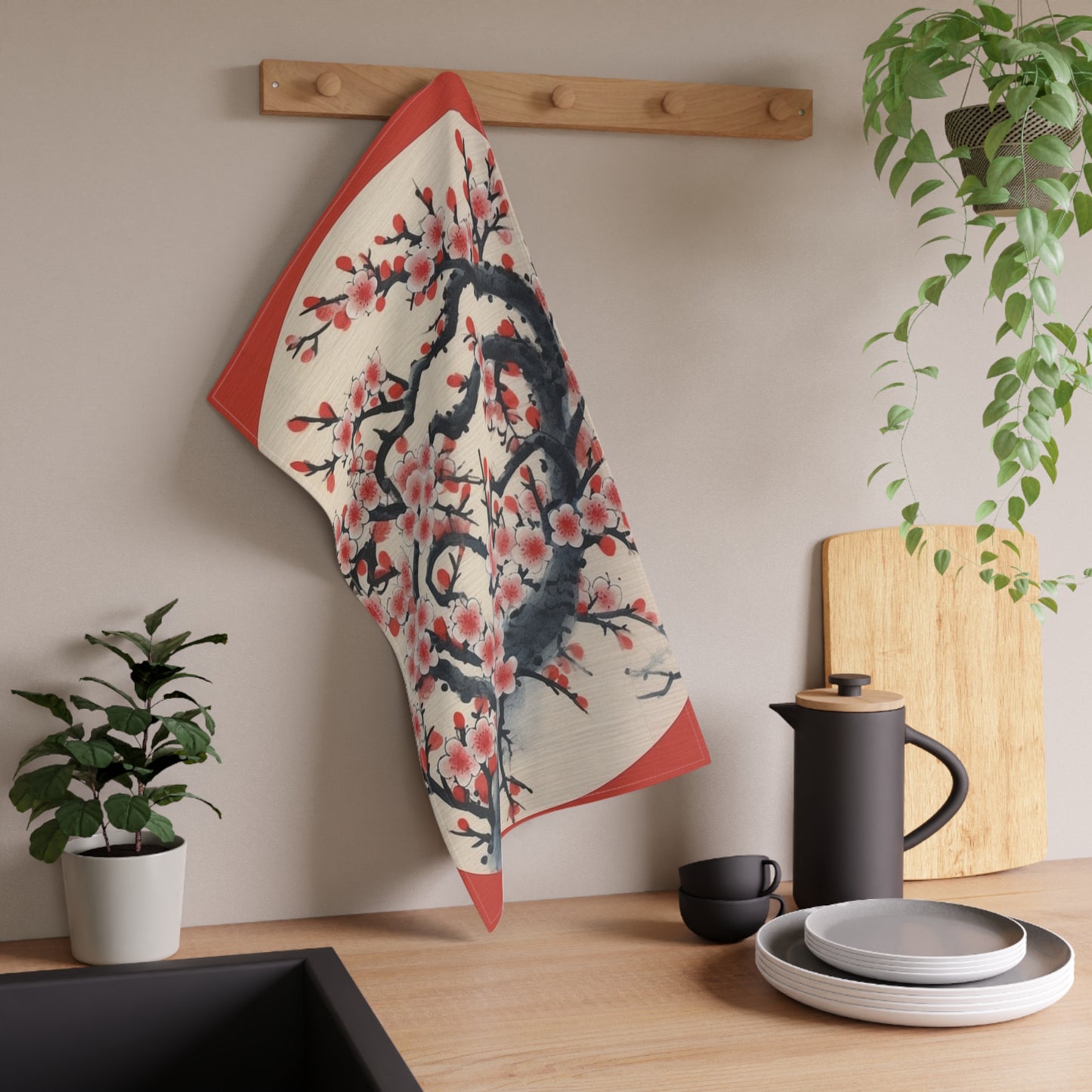 Enchanting Petal Symphony: Kitchen Towel Celebrating Cherry Blossom Tree Drawings
