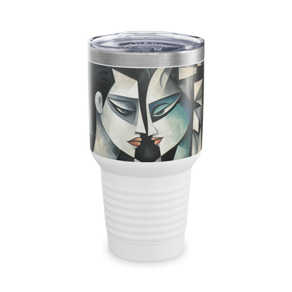 Artistic Finesse: Ringneck Tumbler with Cubist Art, Sip with Abstract Flair and Artistic Precision