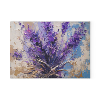 Vibrant Lavender Art on Glass Cutting Board : A Floral Delight for Your Senses