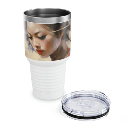 Japanese-Inspired Artistry: Abstract Oil Painting Ringneck Tumbler, Celebrating the Timeless Beauty of Geisha