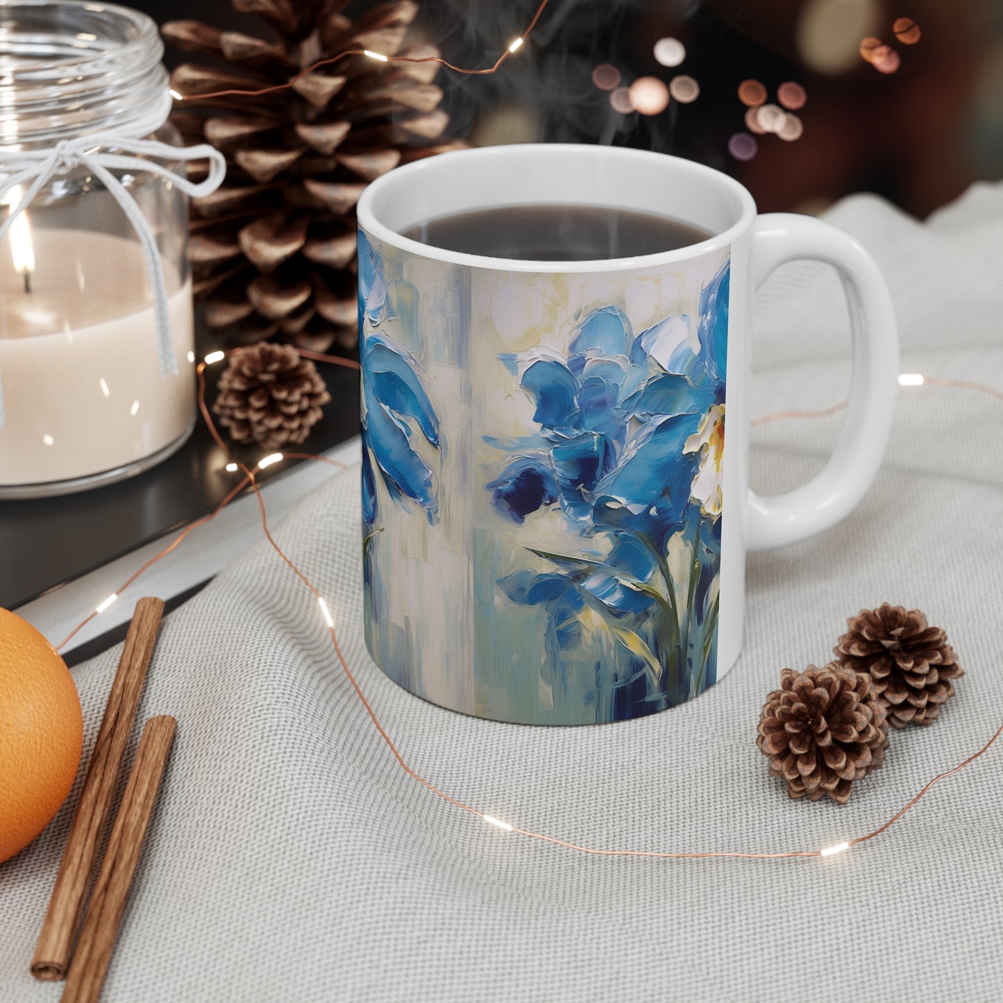 Embrace Artistic Expression with Blue Orchid Abstract Painting Ceramic Mug