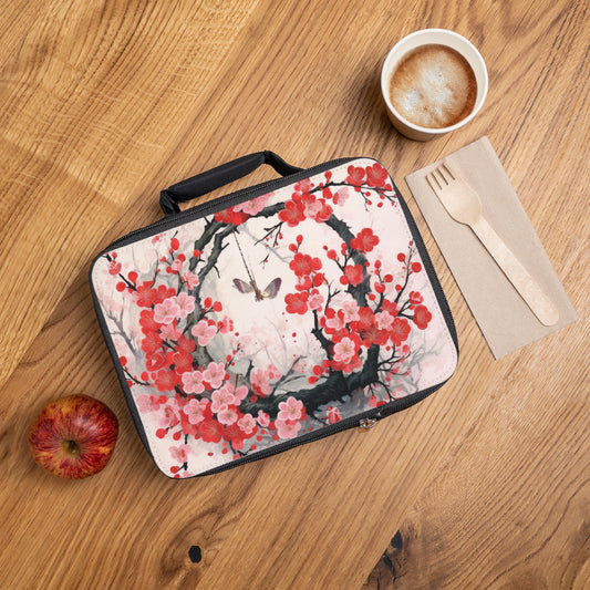 Cherry Blossom Delight: Lunch Bag Adorned with Intricate Flower Drawings and Artistry