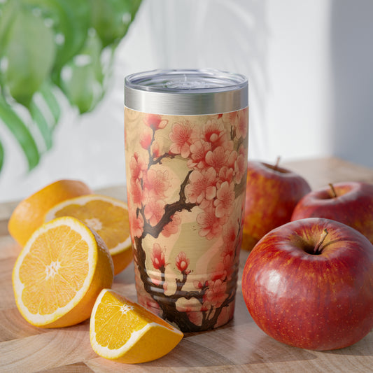 Whimsical Blossom Dreams: Ringneck Tumbler with Delightful Flower Drawings and Cherry Blossoms