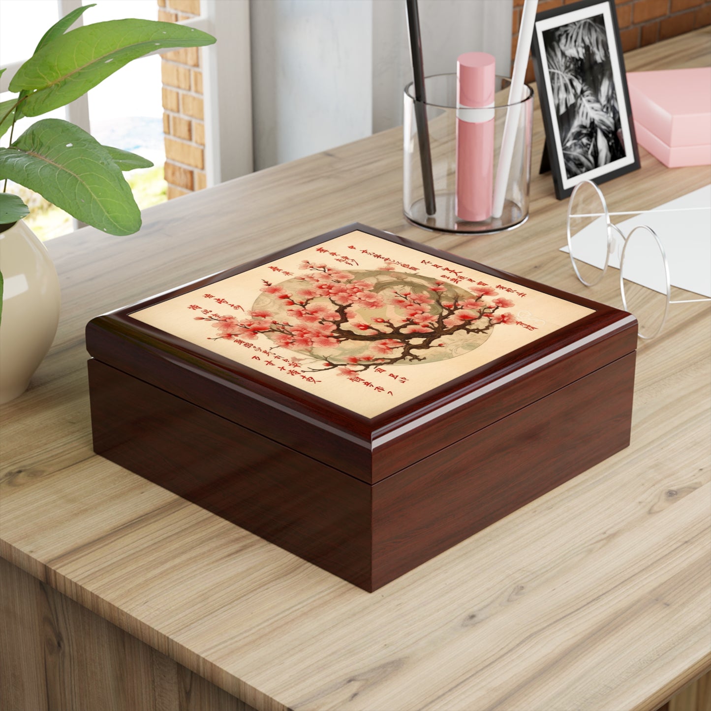 Whimsical Blossom Dreams: Jewelry Box with Delightful Flower Drawings and Cherry Blossoms