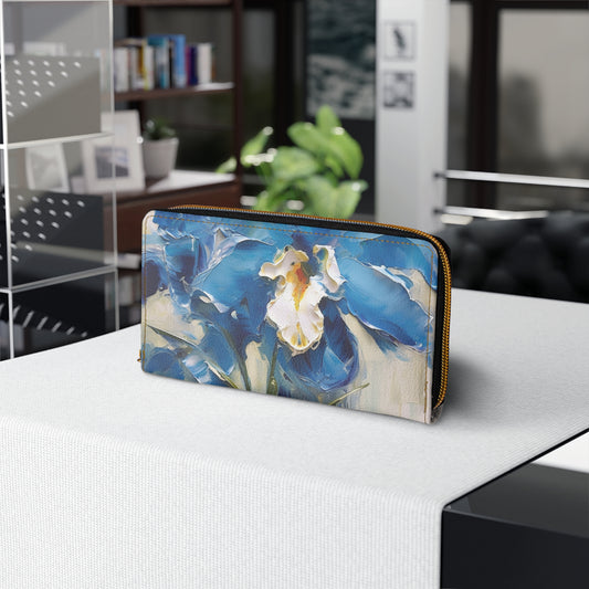 Embrace Artistic Expression with Blue Orchid Abstract Painting Zipper Wallet