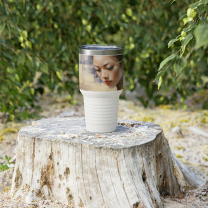 Japanese-Inspired Artistry: Abstract Oil Painting Ringneck Tumbler, Celebrating the Timeless Beauty of Geisha
