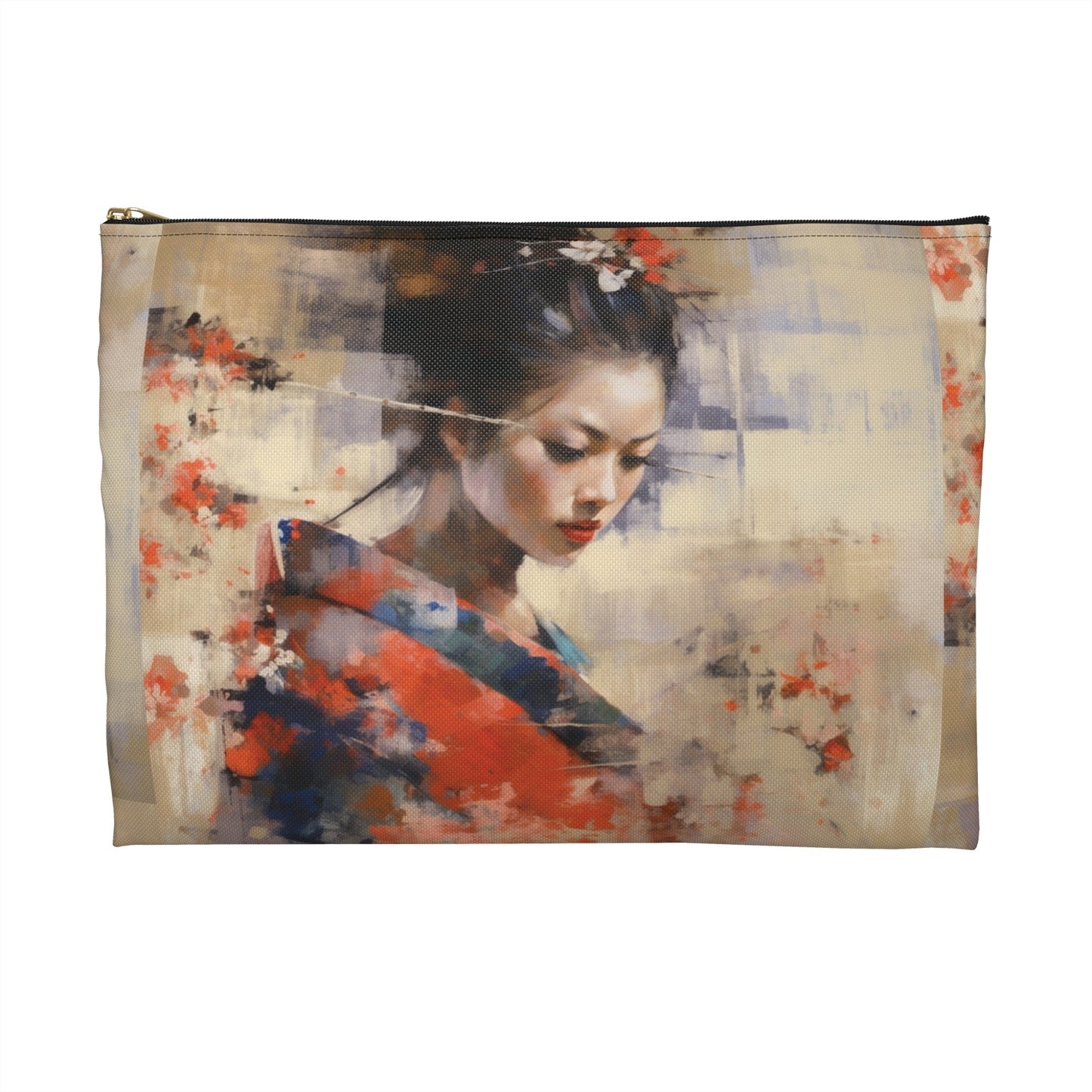 Japanese-Inspired Abstract Oil Painting Accessory Pouch: Celebrating Geisha Beauty