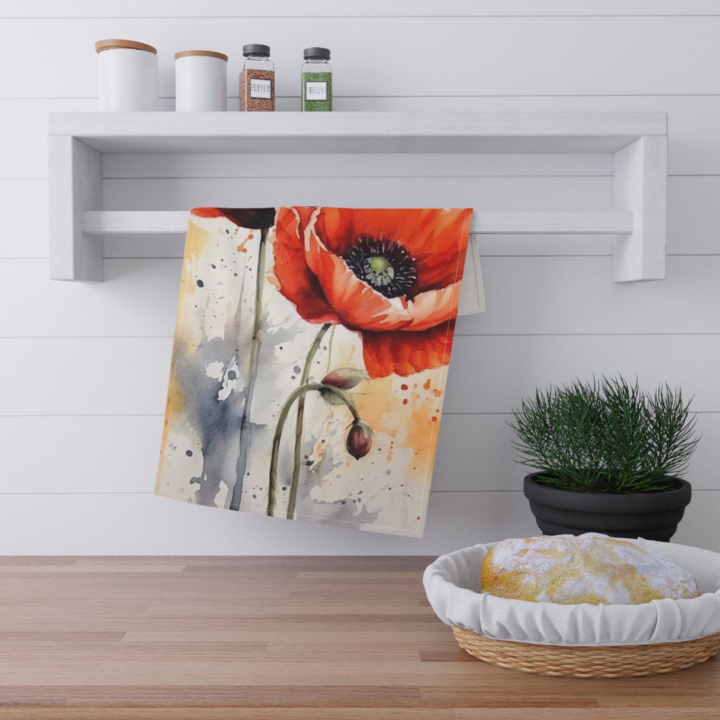 Whimsical Poppy Flower Watercolor Kitchen Towel: An Artistic Delight