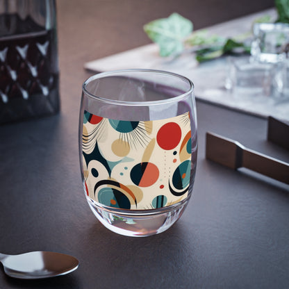 Abstract Elegance: Midcentury Modern Whiskey Glass with Modern Abstract Art and Vintage Fashion