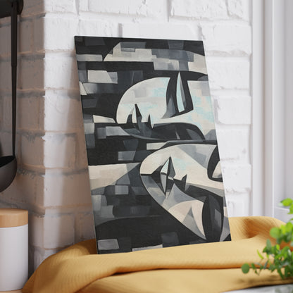 Abstract Oil Paint Glass Cutting Board: Cubist Artistry in a Portable Masterpiece