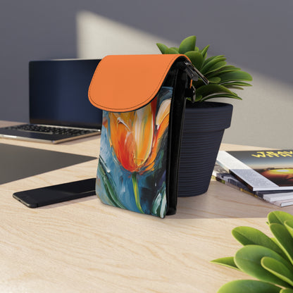 Orange Tulip Magic on Small Cell Phone Wallet: A Blossoming Artistic Delight