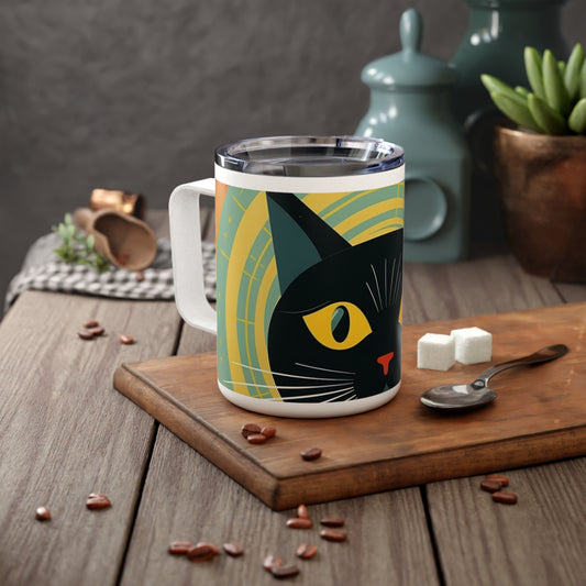 Midcentury Modern Cat Elegance: Insulated Coffee Mug for Stylish Home Decor