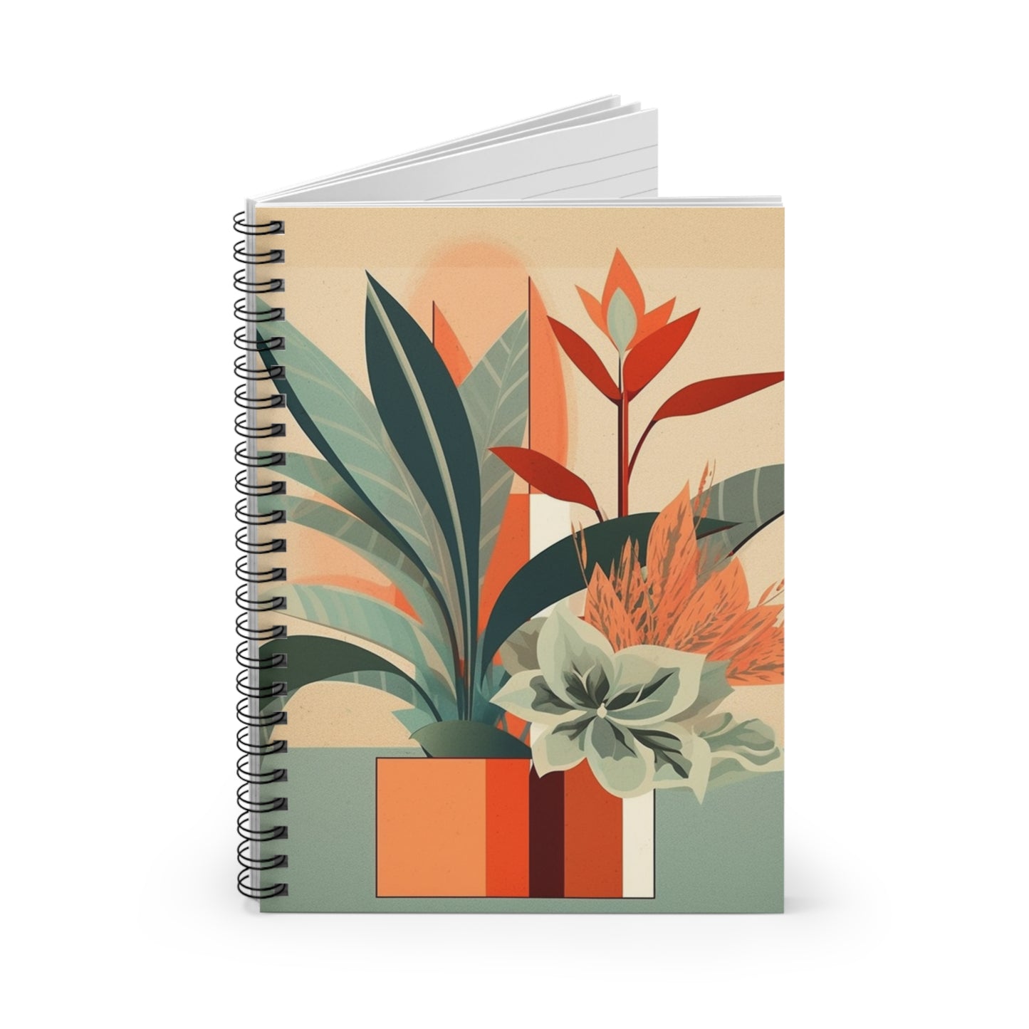 Floral Fusion: Atomic Age Spiral Notebook with Midcentury Modern Design and Flower Drawings