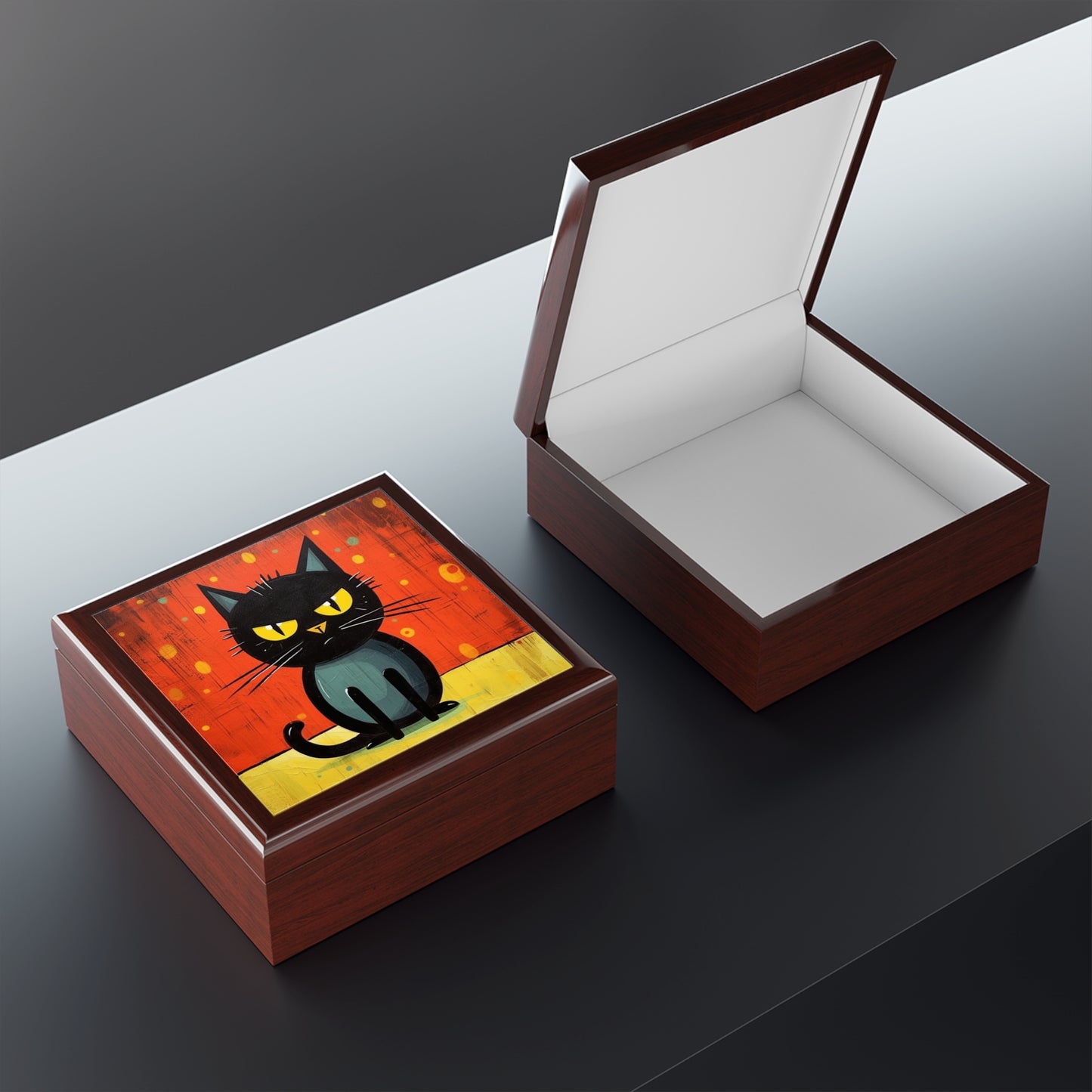Fashionably Retro Feline: Midcentury Modern Jewelry Box with a Vintage Cat-Inspired Flair