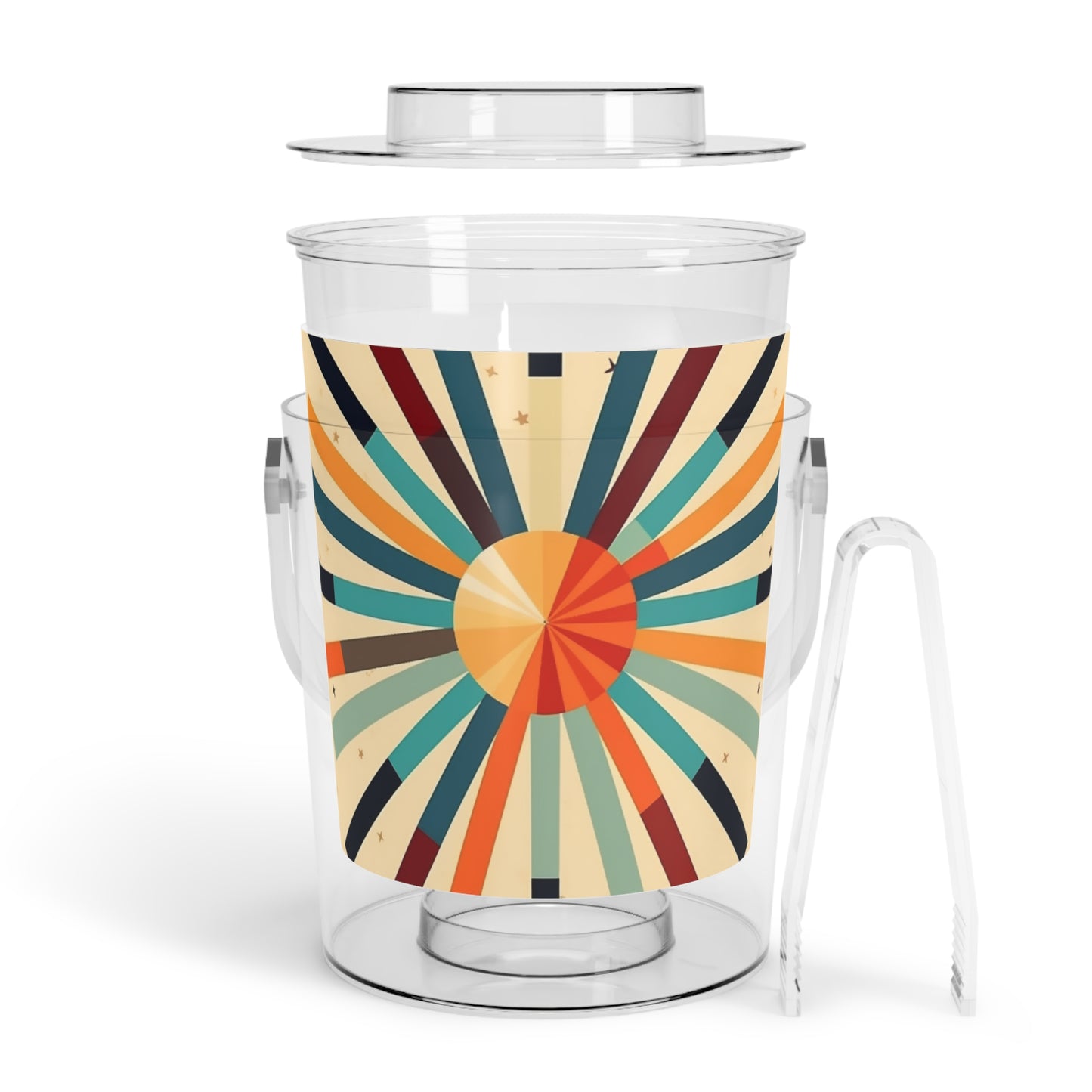 Artistic Abstractions: Starburst Candy Colored Ice Bucket with Tongs for Modern Abstract Art Lovers