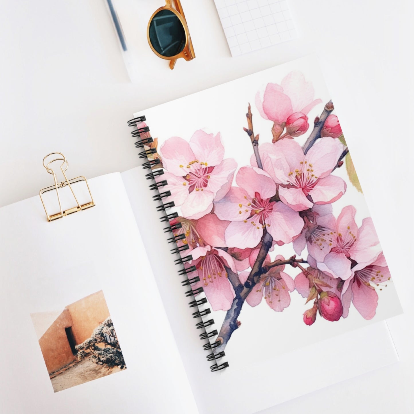 Whimsical Delight: Watercolor Cherry Blossom Tree Spiral Notebook