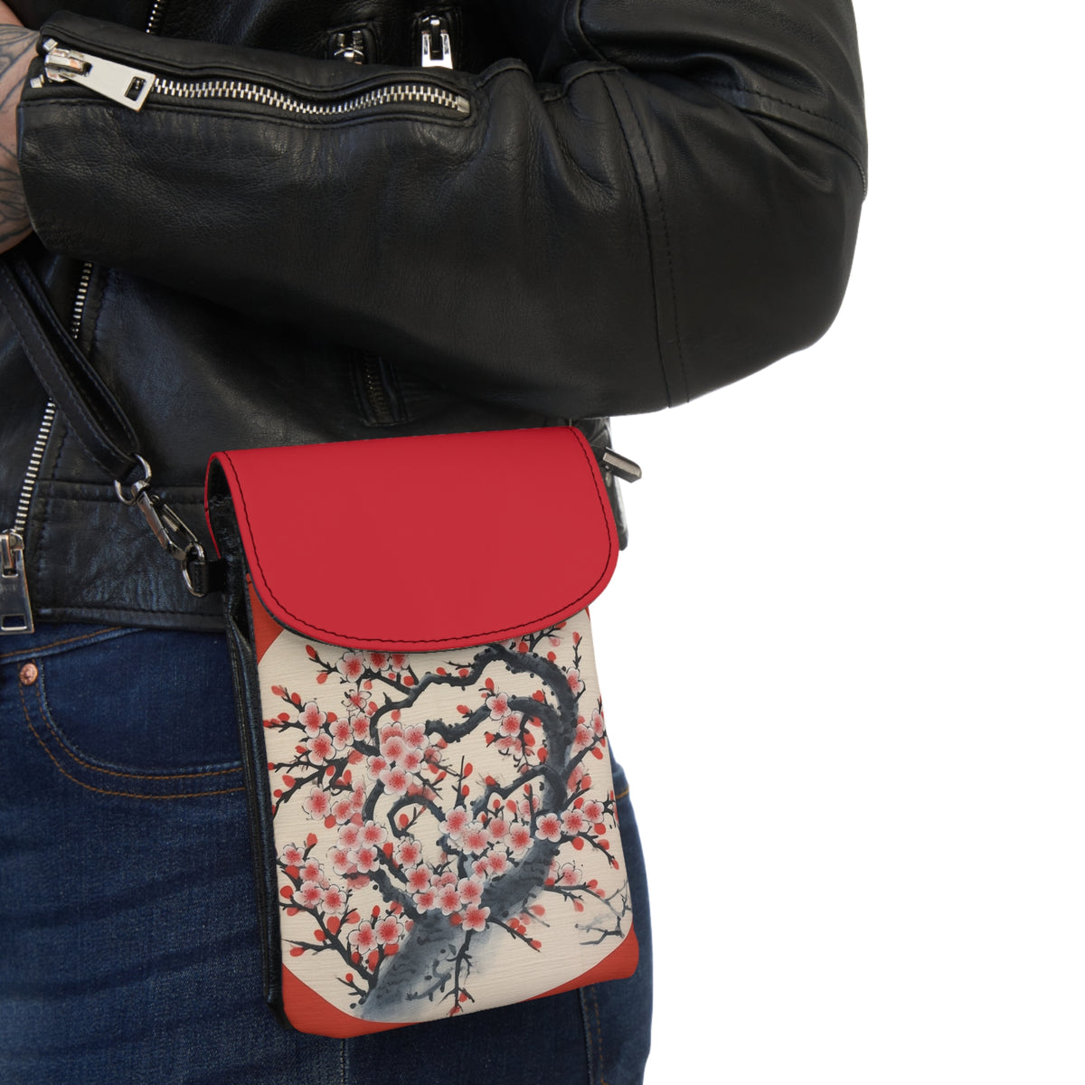 Enchanting Petal Symphony: Small Cell Phone Wallet Celebrating Cherry Blossom Tree Drawings