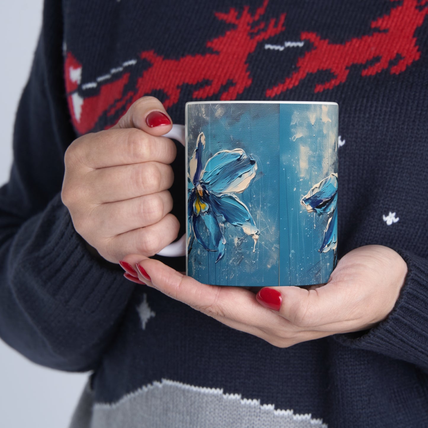 Elevate Your Sips with Blue Orchid Abstract Paintings Ceramic Mug