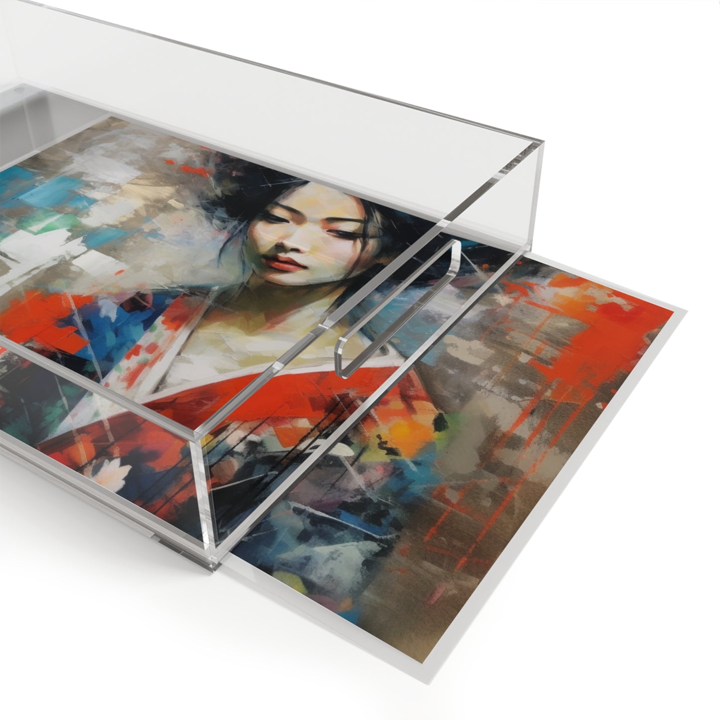 Acrylic Serving Tray with Geisha Art: Japanese Artistic Flair