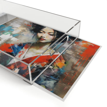 Acrylic Serving Tray with Geisha Art: Japanese Artistic Flair