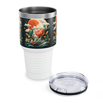 Midcentury Abstract Bliss: Ringneck Tumbler with Modern Abstract Art and Vintage Fashion Vibes