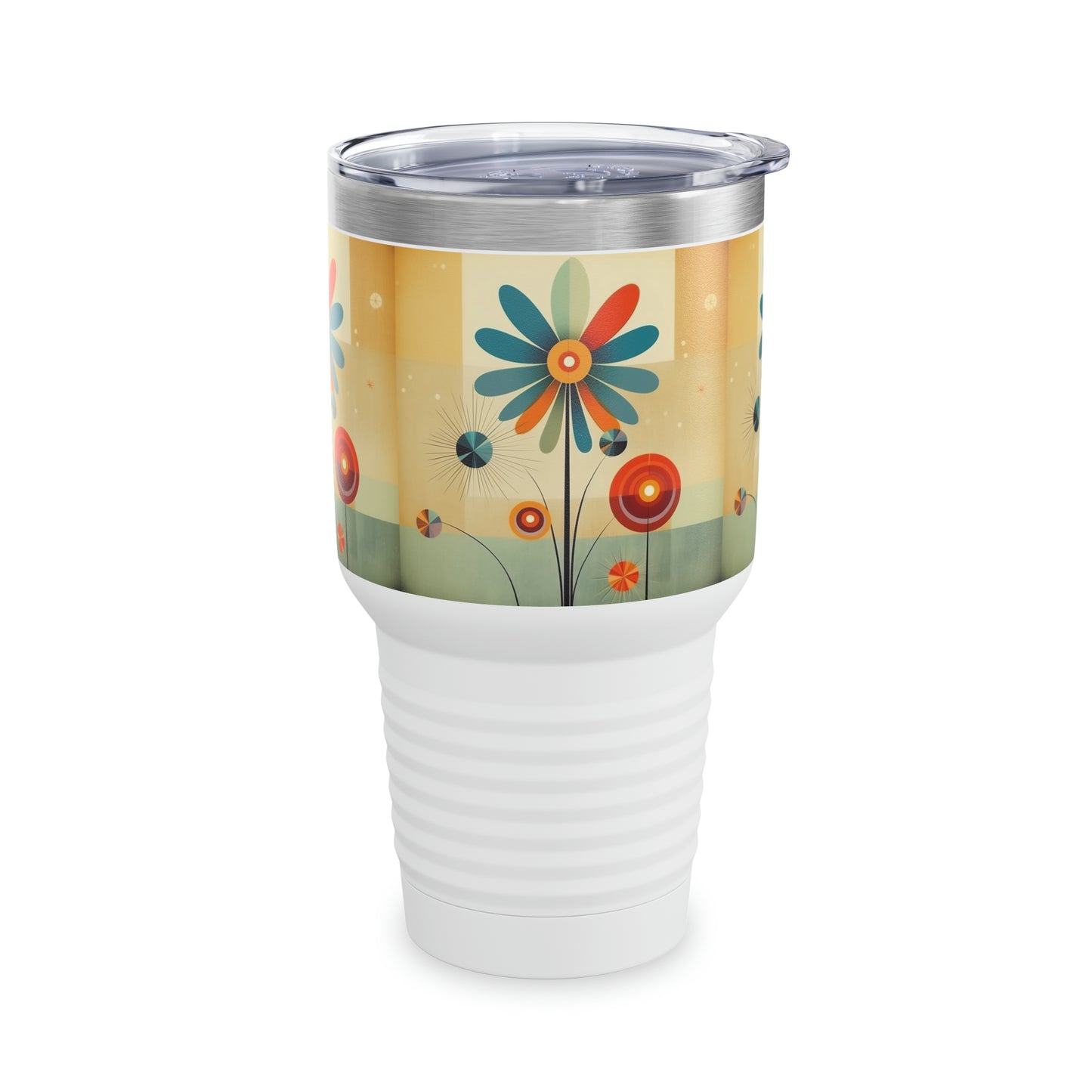 Chic Floral Accents: Midcentury Modern Ringneck Tumbler with Stylish Flower Drawings