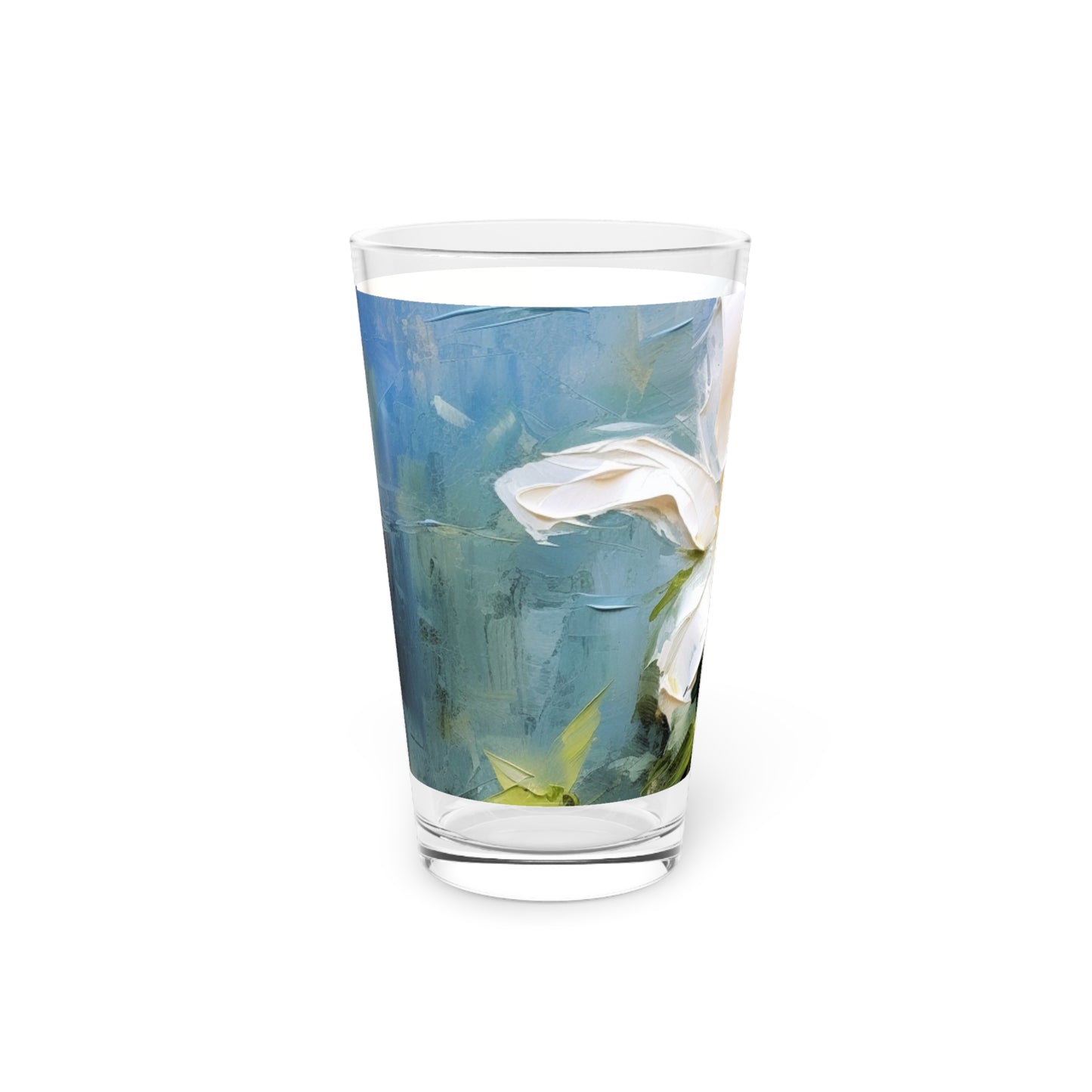 Artistic Fusion: Abstract Oil Painting Jasmine on a Pint Glass