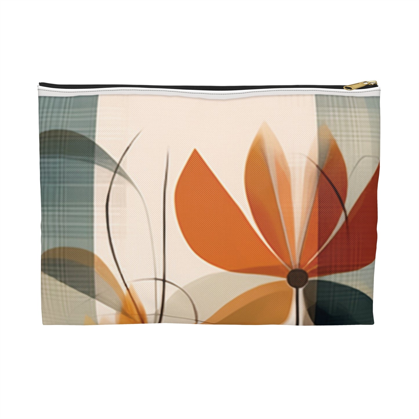 Botanical Chic: Flower Drawings and Minimalist Accessory Pouch Design with Midcentury Flair