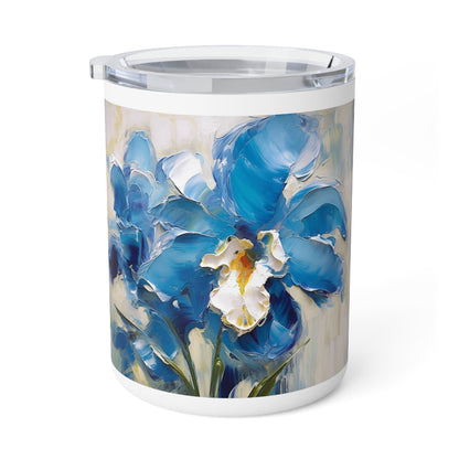 Embrace Artistic Expression with Blue Orchid Abstract Painting Insulated Coffee Mug
