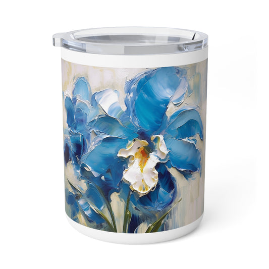 Embrace Artistic Expression with Blue Orchid Abstract Painting Insulated Coffee Mug