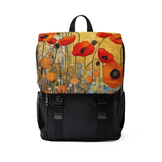 Elevate Your Style: Unisex Casual Shoulder Backpack Adorned with Gustav Klimt's Poppies