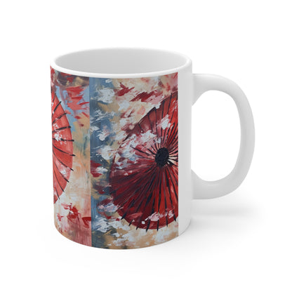 Abstract Japanese Umbrella Painting Ceramic Mug: Unleashing Artistic Beauty