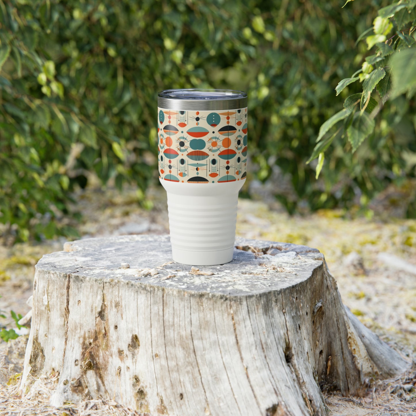Artful Fusion: Vintage Fashion-inspired Ringneck Tumbler with Midcentury Modern Design