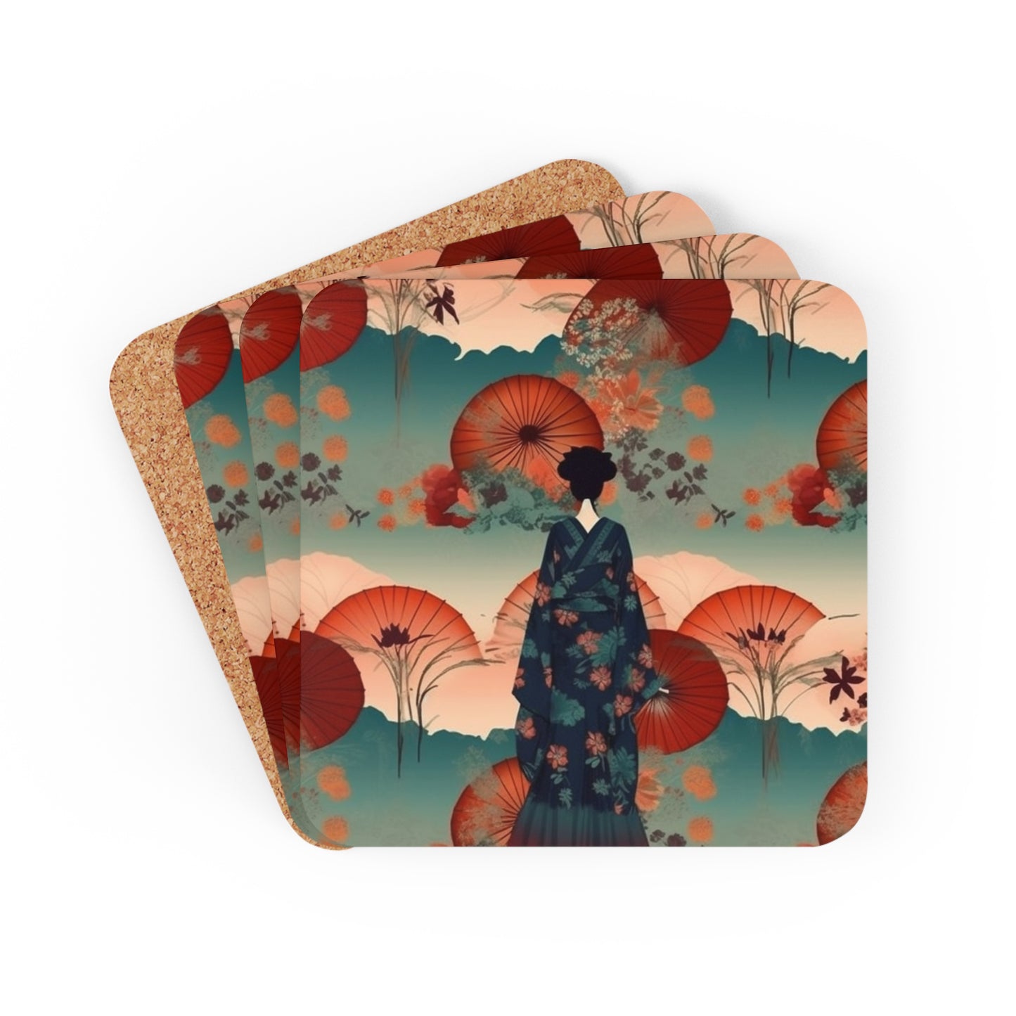 Fashionable Kimono-Inspired Corkwood Coaster Set: Unleash Your Style