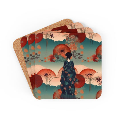 Fashionable Kimono-Inspired Corkwood Coaster Set: Unleash Your Style