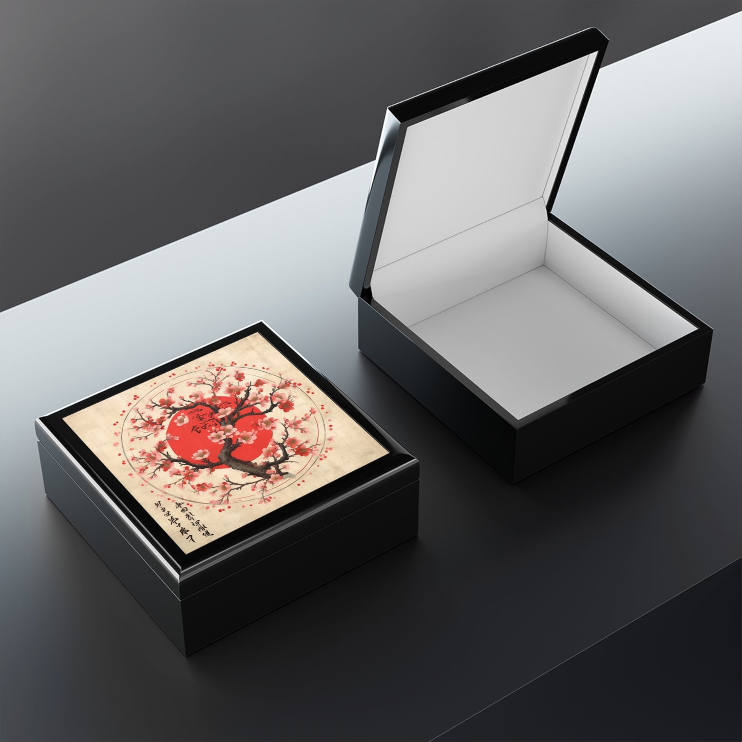 Nature's Brushstrokes: Jewelry Box Featuring Captivating Cherry Blossom Drawings