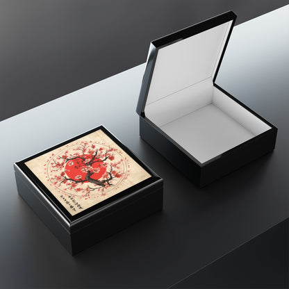 Nature's Brushstrokes: Jewelry Box Featuring Captivating Cherry Blossom Drawings