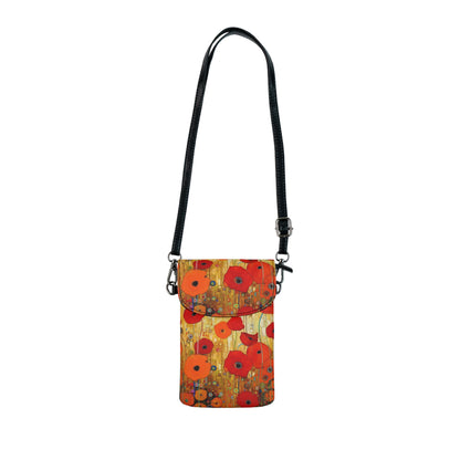 Floral Symphony: Small Cell Phone Wallet showcasing Gustav Klimt's Poppies in Art Nouveau